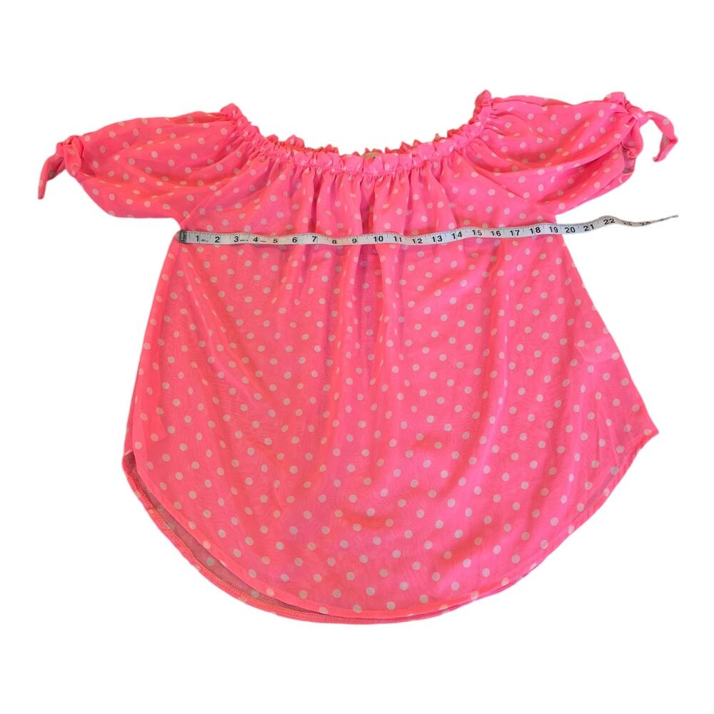 Teenbell Juniors Girl’s XL Pink & White Polka Dot Blouse Sheer Ruffle Flowy - Picture 8 of 8